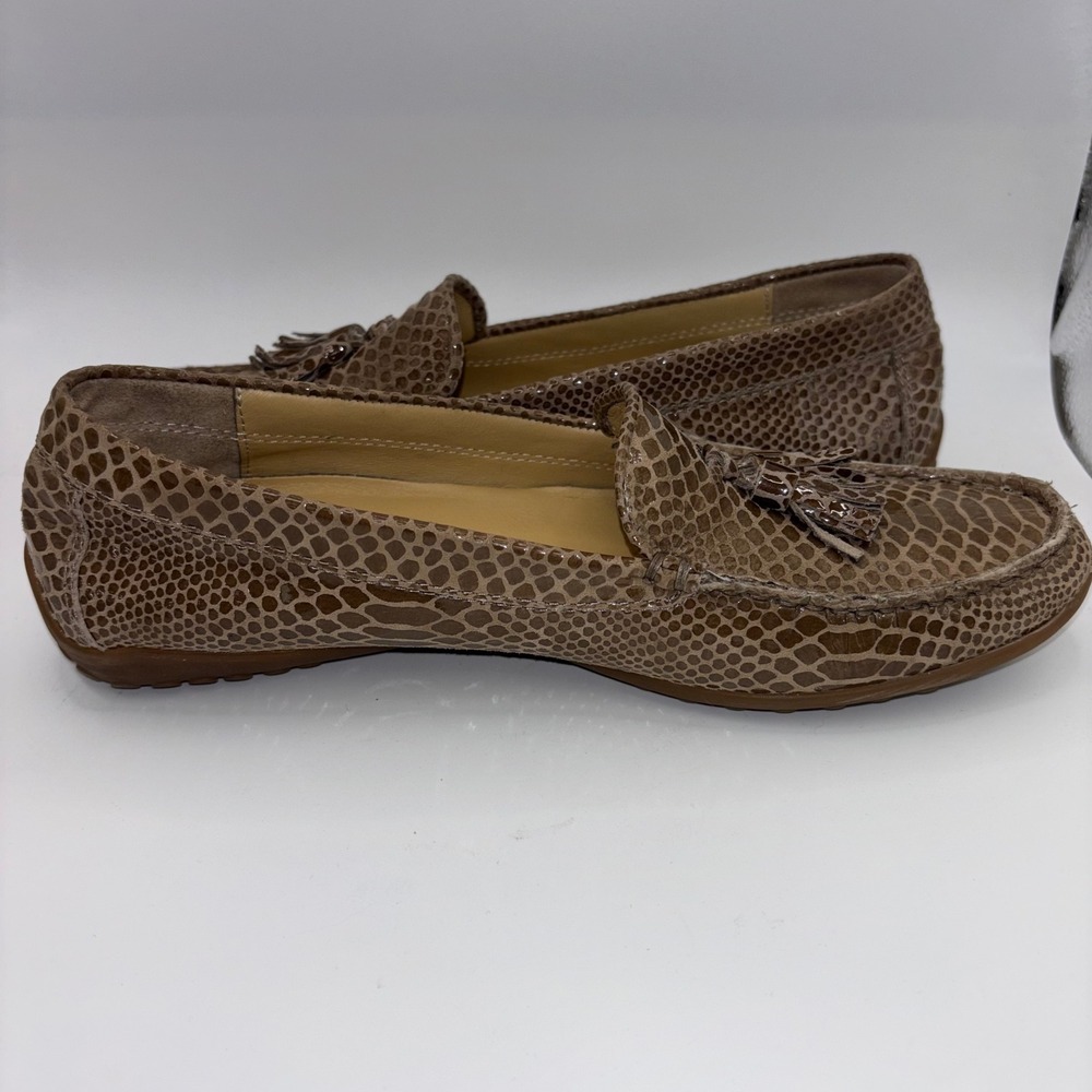 Vaneli Womens 8 A Snakeskin Embossed Leather Tassel Loafers Brown Driving Mocs - Picture 10 of 12